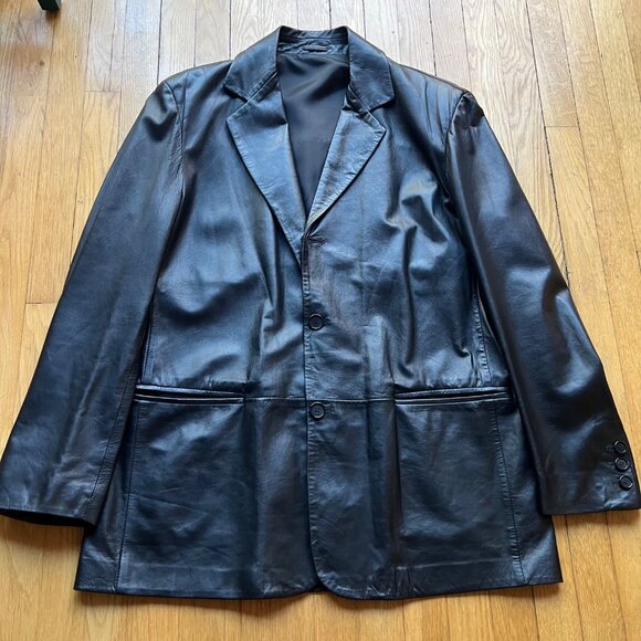 Fratelli Rossetti Mens Size 52 Black 100% Leather Single Breasted Blazer Jacket - Picture 14 of 16